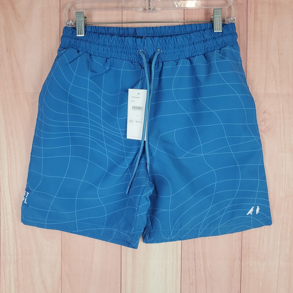 Staple Pigeon NRG Track Shorts Mens Small Blue Wavy Grid Print Logo Drawstring